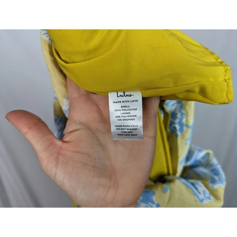 Lulus L Love Boldly Yellow Floral Print Strapless Maxi Dress High Slit Tropical - Picture 15 of 15